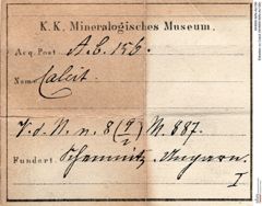 Etiketten zu Calcit (NHMW-MIN-Ab156)